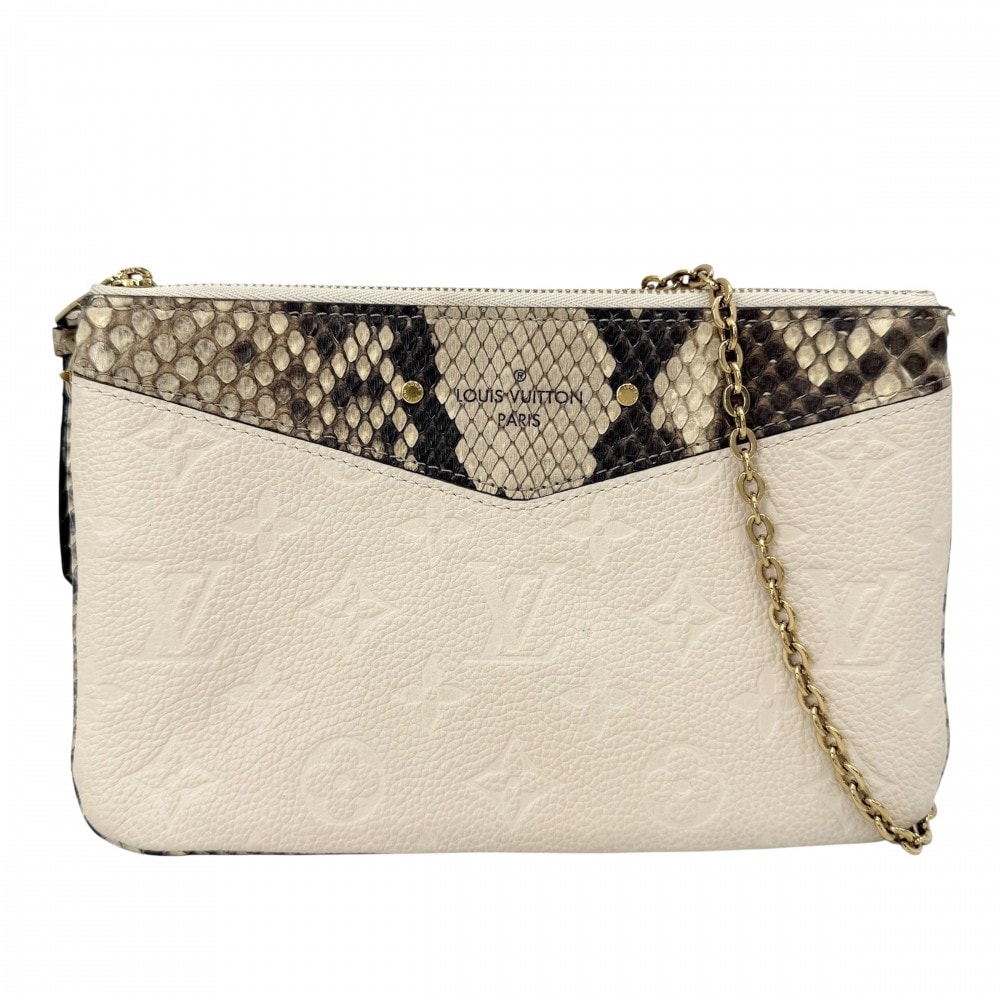 LOUIS VUITTON ルイヴィトン ショルダーバッグ モノグラムアンプラント ポシェットドゥーブルジップ チェーンウォレット 肩掛け 斜め掛け エキゾチック N96322    ベージュ ゴールド金具 レディース【中古品】