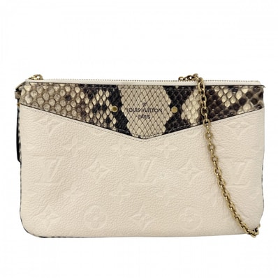 LOUIS VUITTON ルイヴィトン ショルダーバッグ モノグラムアンプラント ポシェットドゥーブルジップ チェーンウォレット 肩掛け 斜め掛け エキゾチック N96322 ベージュ ゴールド金具 レディース【中古品】