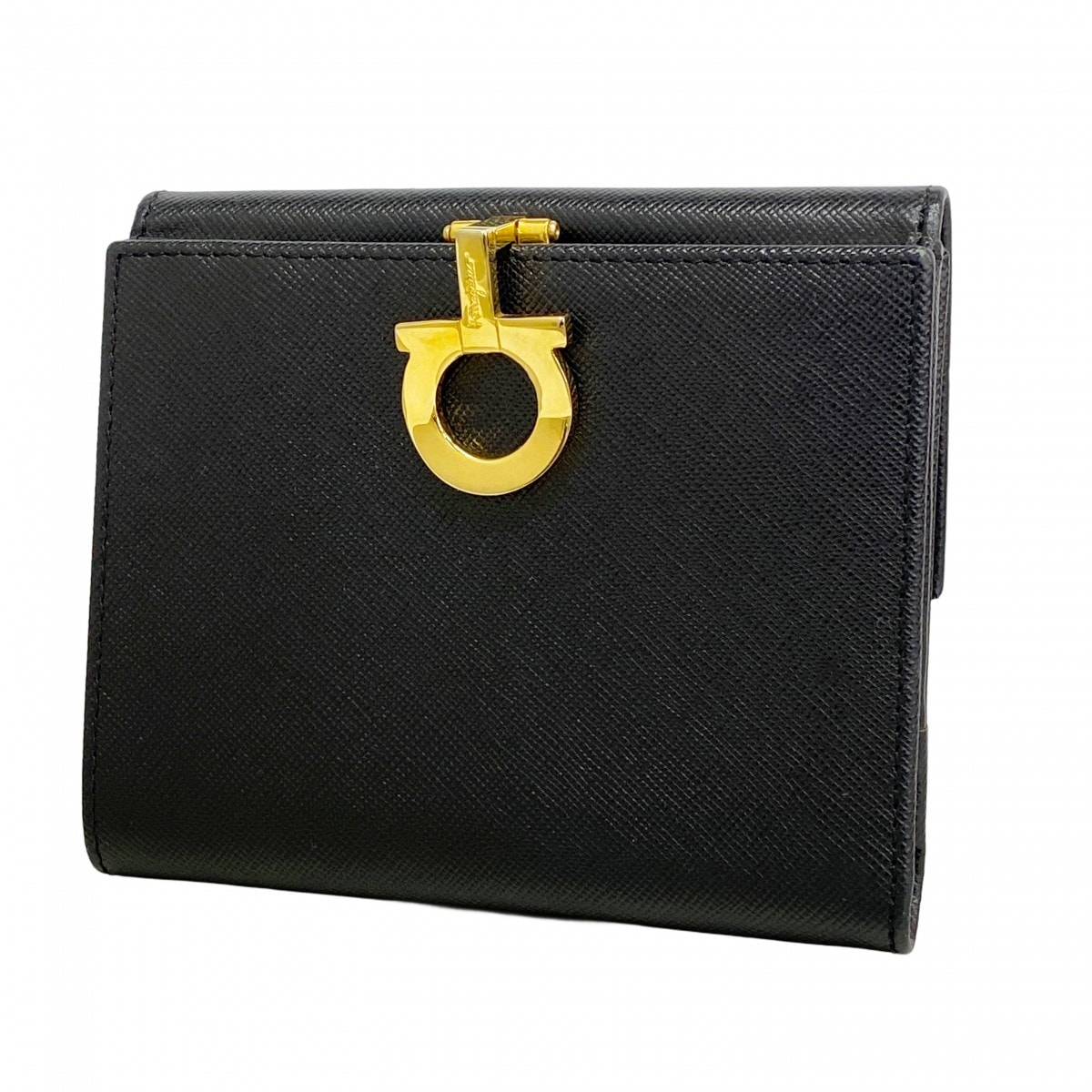 ★SALE【6cc2843】サルヴァトーレフェラガモ 財布 ガンチーニ レザー ブラック ゴールド金具【中古】レディース