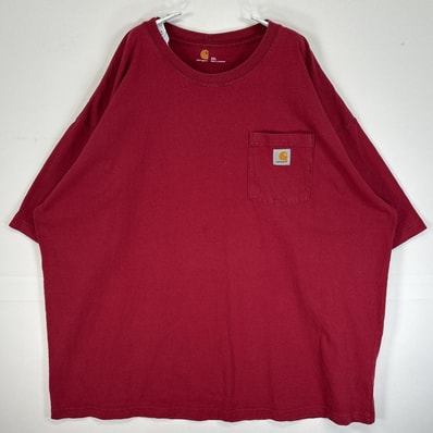 古着 カーハート Carhartt 半袖Tシャツ ワンポイント ロゴ 大きいサイズ 肉厚 クルーネック 2XL レッド 無地 メンズ