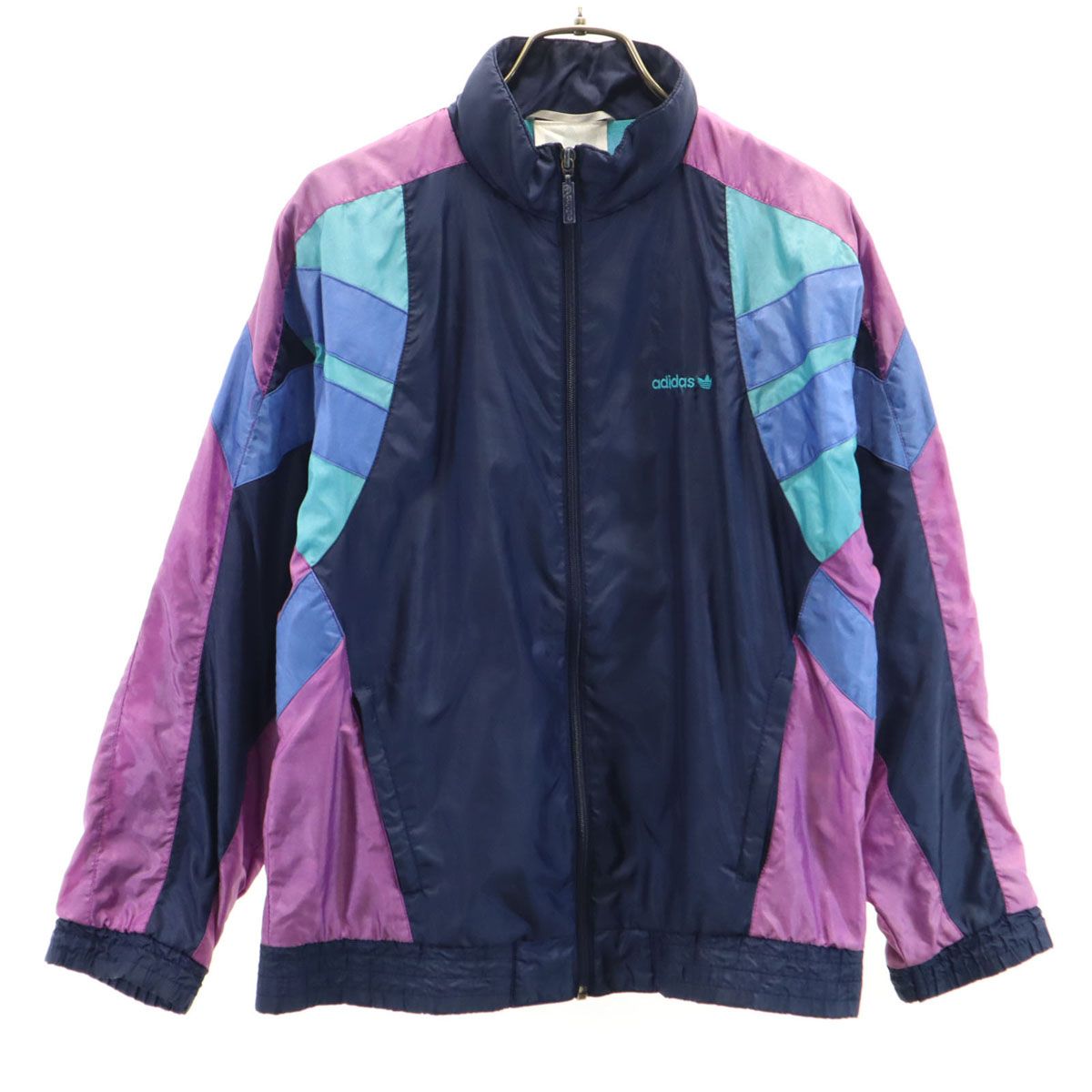 adidas アディダス 80s ヴィンテージ トレフォイルロゴ刺繍 ナイロンジャケット M ネイビー