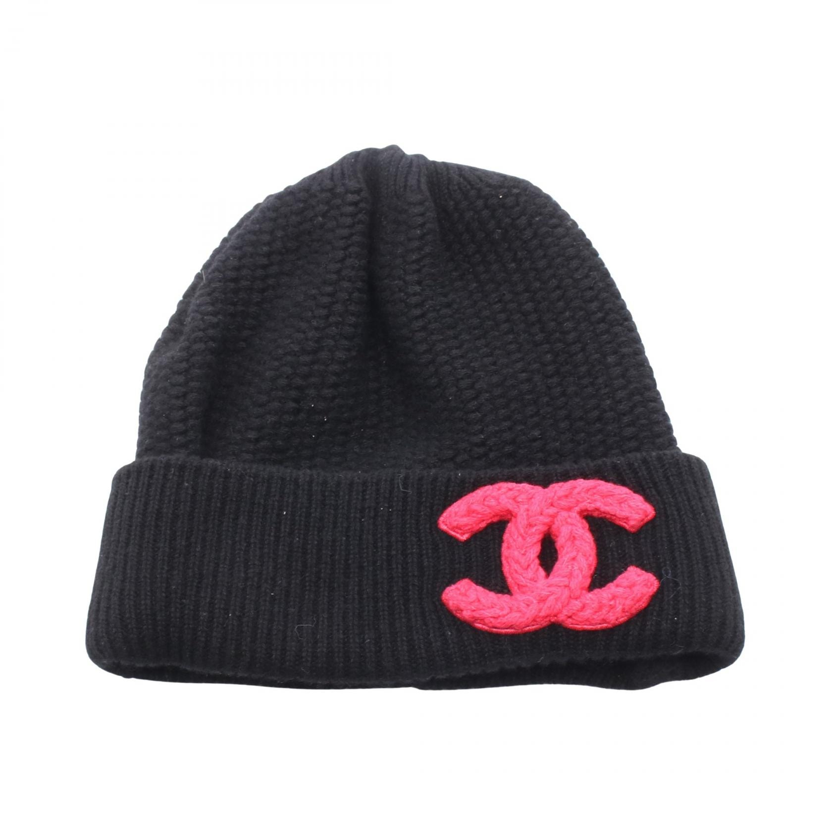 샤넬 CHANEL 코코 마크 니트 캡 모자 캐시미어 여성 블랙/핑크 [중고]