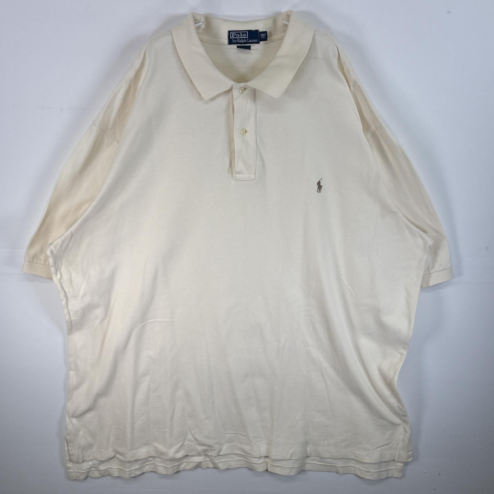 古着 90's/90年代 ポロバイラルフローレン Polo by Ralph Lauren 鹿の子 半袖 ポロシャツ ロゴ 刺繍 大きいサイズ 2ボタン 3XLT  ホワイト系 無地 メンズ