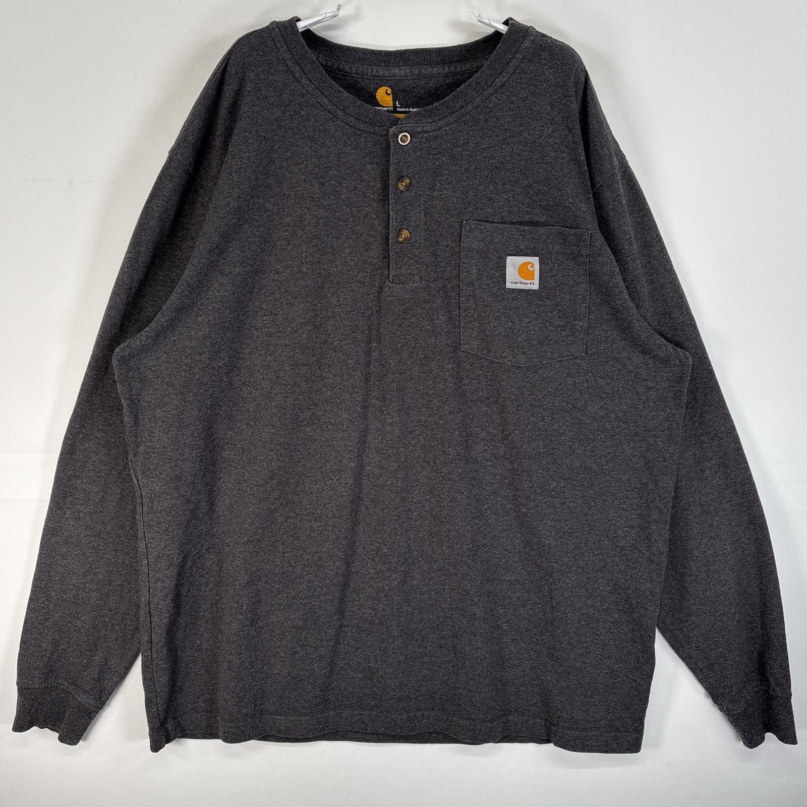古着 カーハート Carhartt 長袖Tシャツ ヘンリーネック 胸ポケ ワンポイント ロゴ L  ダークグレー 無地 メンズ