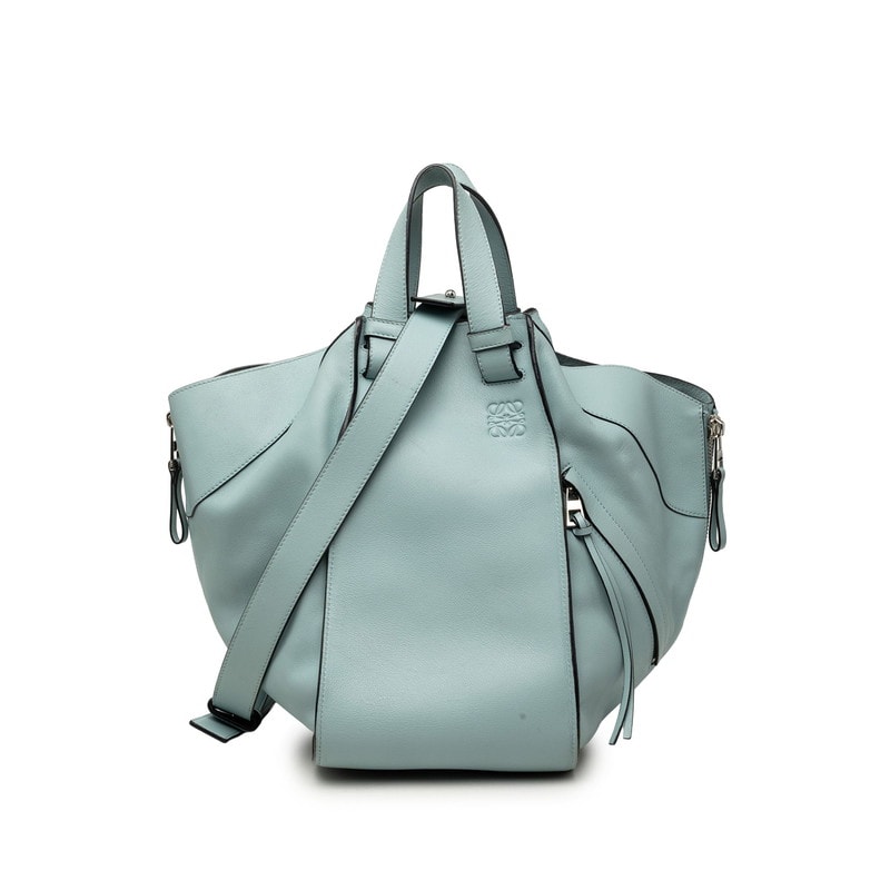 ロエベ アナグラム ハンモック ミディアム ハンドバッグ ショルダーバッグ 2WAY ブルー レザー レディース LOEWE 【中古】
