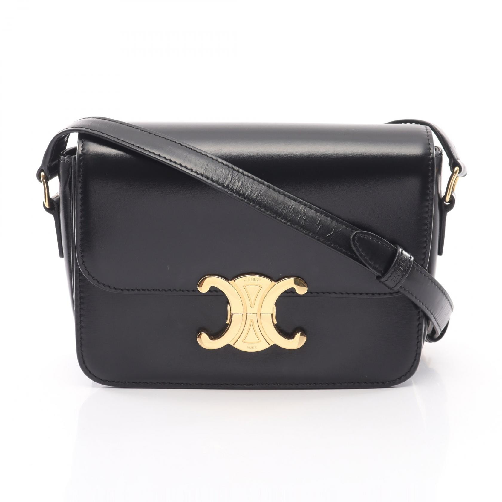 セリーヌ CELINE ティーン トリオンフ バッグ ショルダーバッグ バッグ レザー レディース ブラック系 188423BF4.38NO 【中古】