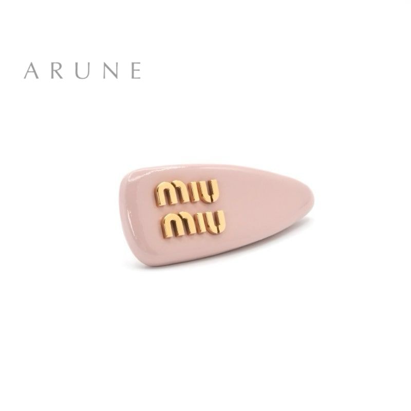 ミュウミュウ MIUMIU ヘアアクセサリー ピンク ゴールド ロゴ ヘアクリップ バレッタ