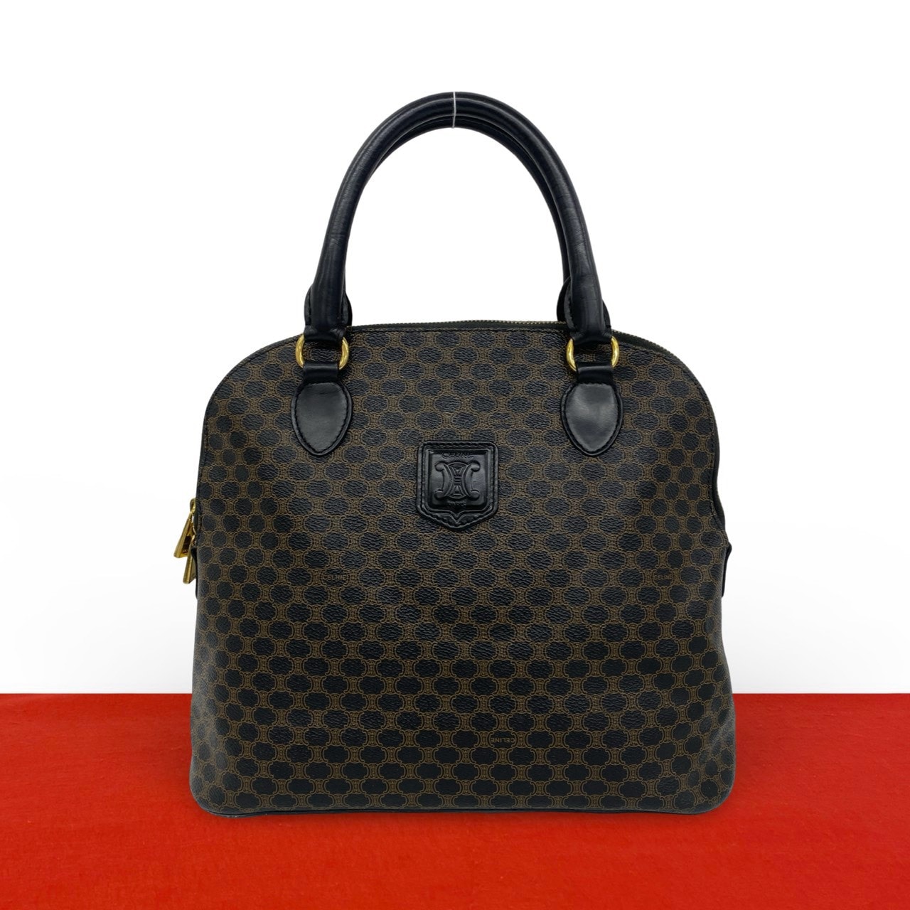 CELINE セリーヌ マカダム ブラゾン レザー PVC ハンドバッグ ブラック
992-2