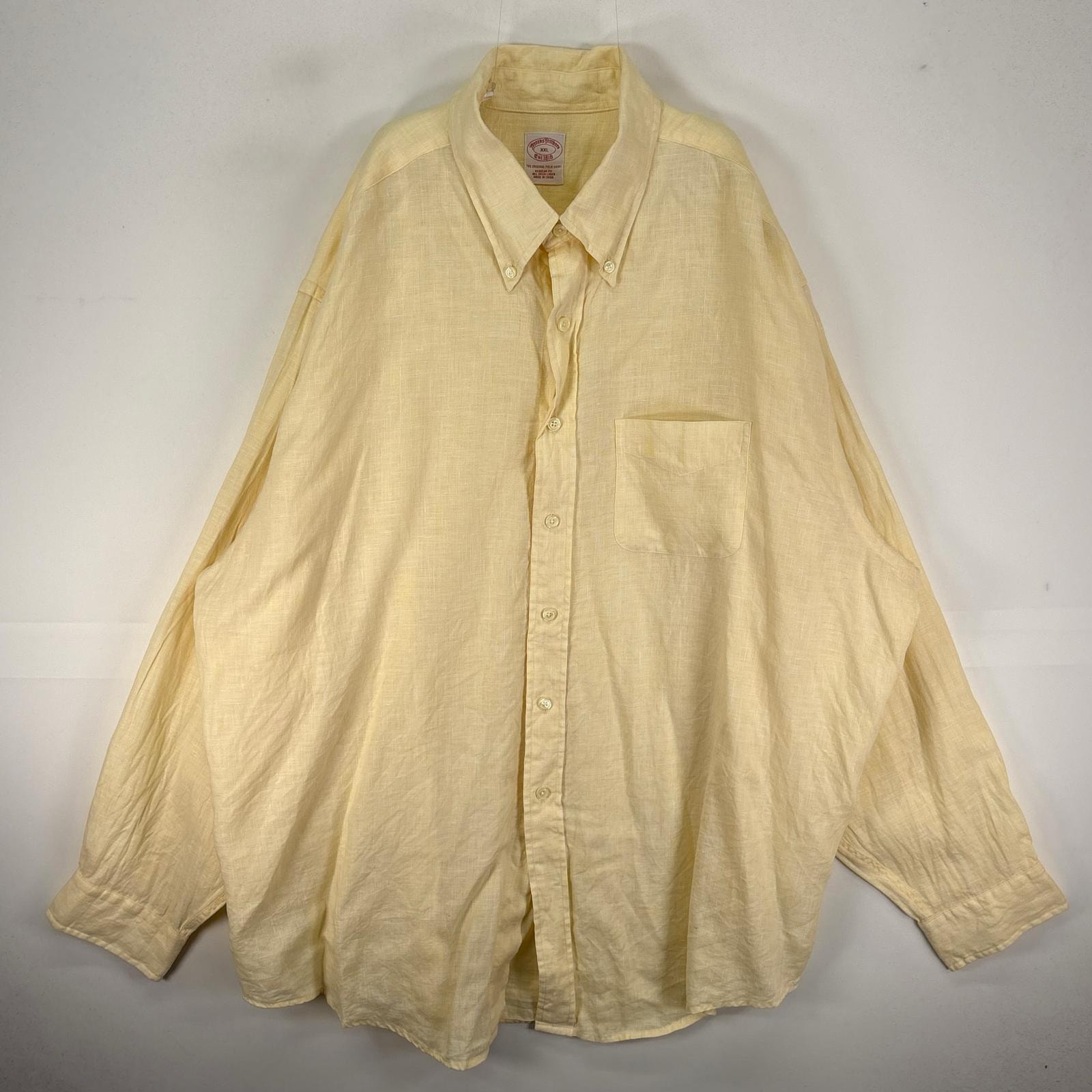古着 ブルックスブラザーズ Brooks Brothers 長袖シャツ 胸ポケット 2XL  イエロー系 無地 メンズ