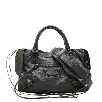 バレンシアガ クラシック ミニシティ ハンドバッグ ショルダーバッグ 2WAY 300295 グレー レザー レディース BALENCIAGA 中古