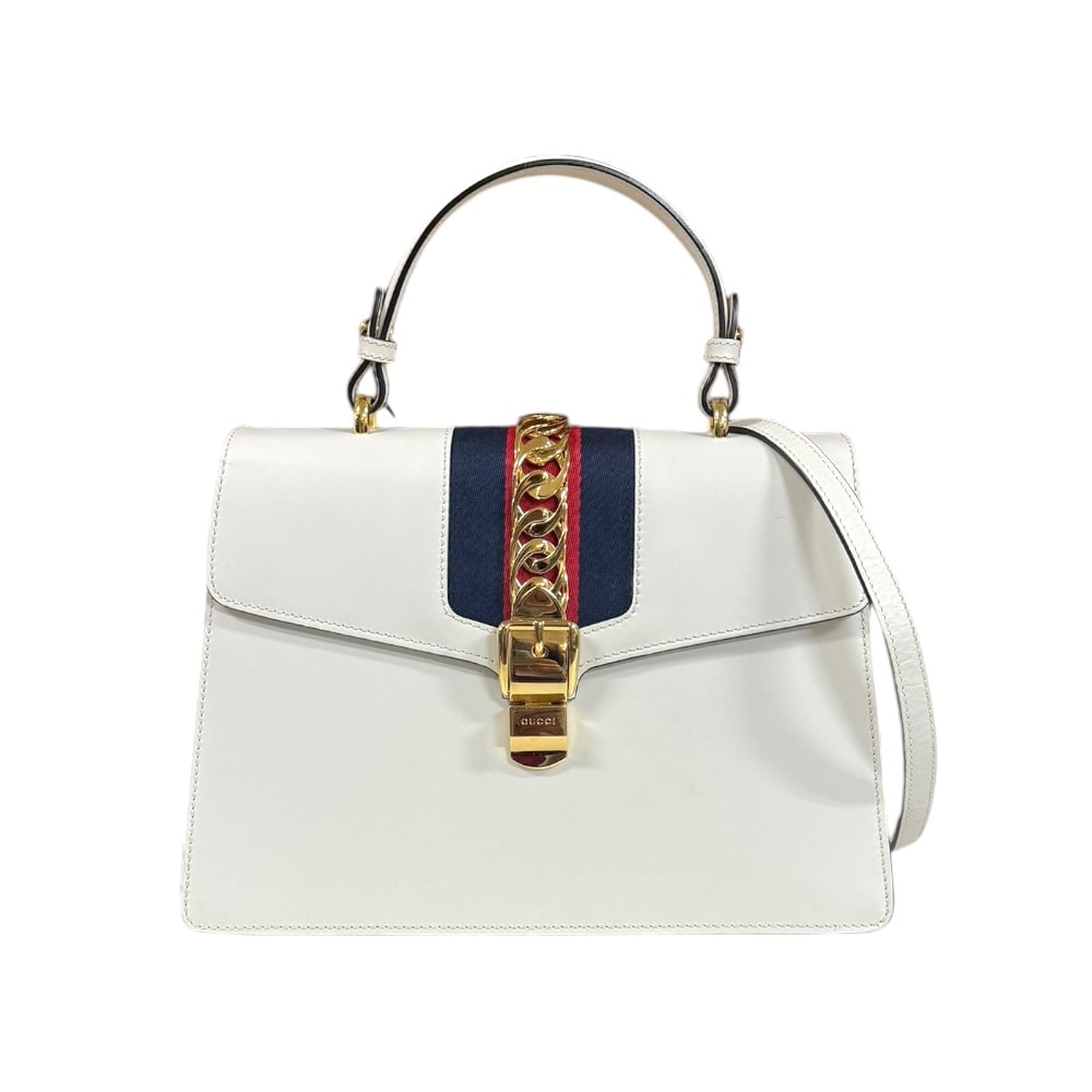 グッチ シルヴィ ショルダーバッグ レザー 431665 ホワイト レディース GUCCI  中古