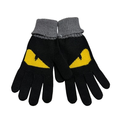 美品 FENDI フェンディ バッグバグズ ブラック グレー ニット 手袋 S1-00144 【中古】