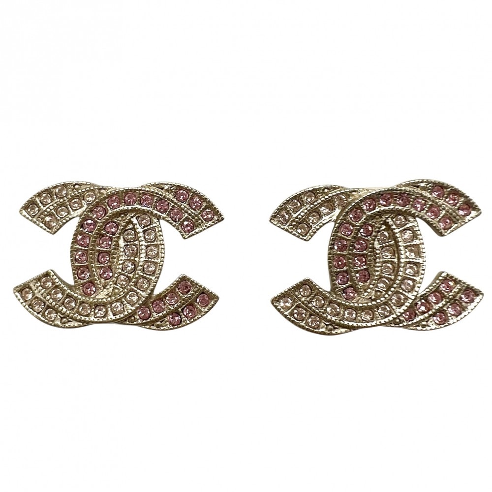 CHANEL シャネル イヤリング ココマーク アクセサリー GP ラインストーン A16C ゴールド ピンク レディース 約8.5g 2016年【中古品】