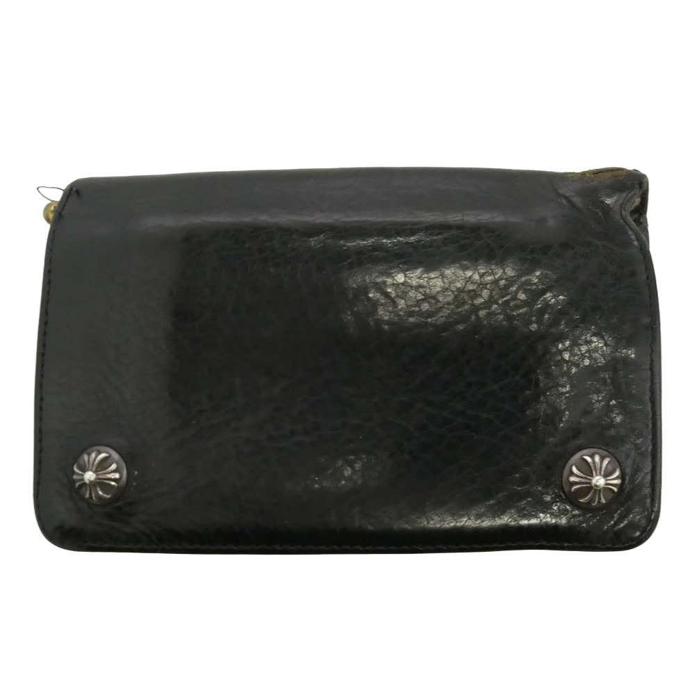 CHROME HEARTS クロムハーツ(原本有) 1ZIP 1ジップ クロスボールボタン レザーウォレット 財布 ブラック系【中古】