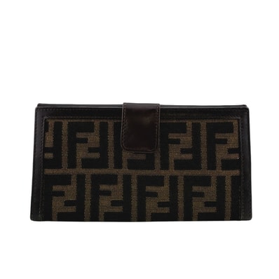 フェンディ FENDI 長財布 ズッカ FENDI ダブルホック ロゴ入り ブラウン