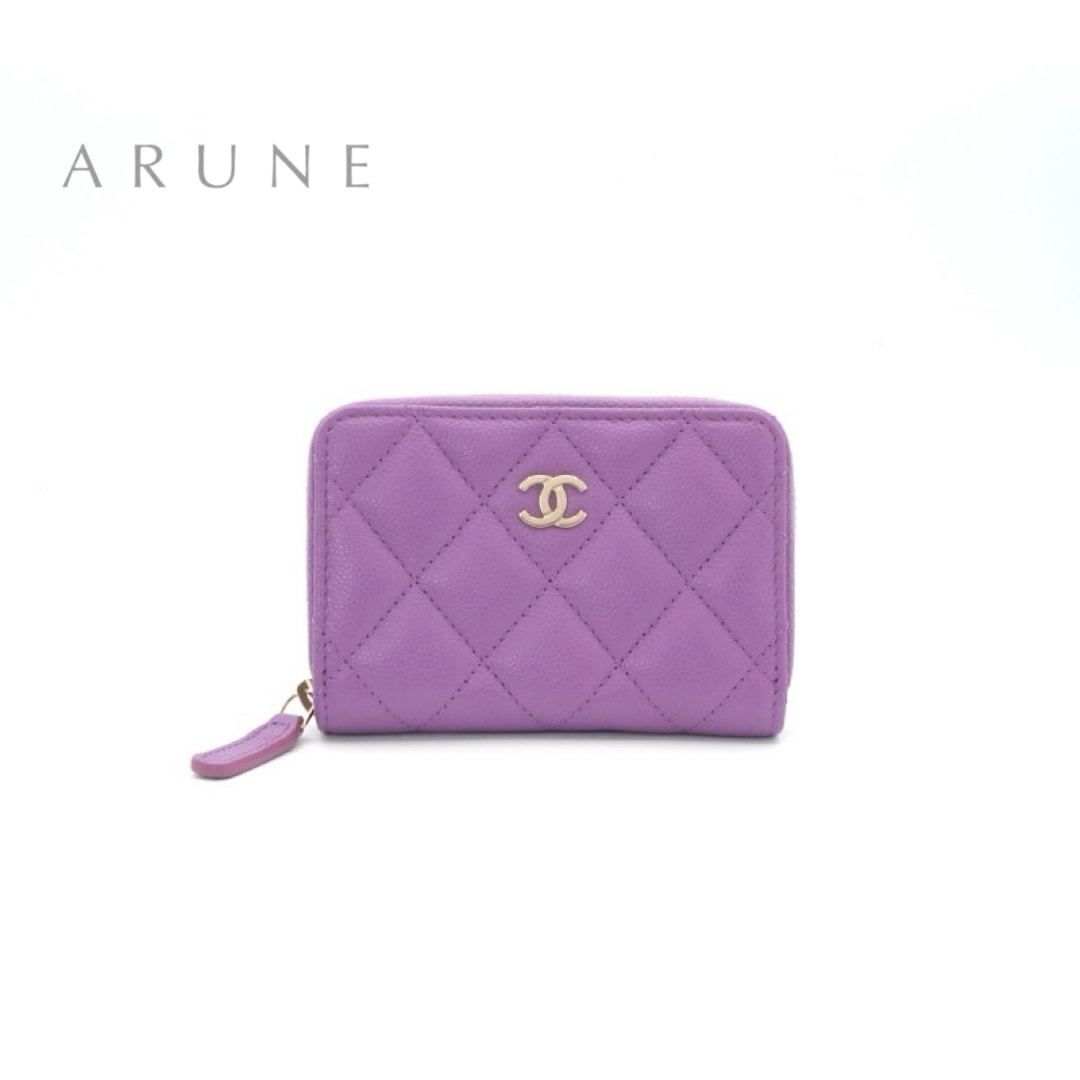 シャネル CHANEL 財布 コインケース 小銭入れ パープル ゴールド ココマーク マトラッセ クラシック ジップ コインパース カードケース