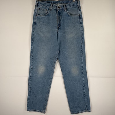 古着 カーハート Carhartt デニムパンツ ジーパン 5ポケット ワンポイント ロゴ ワークパンツ テーパード 色落ち ブルー メンズ