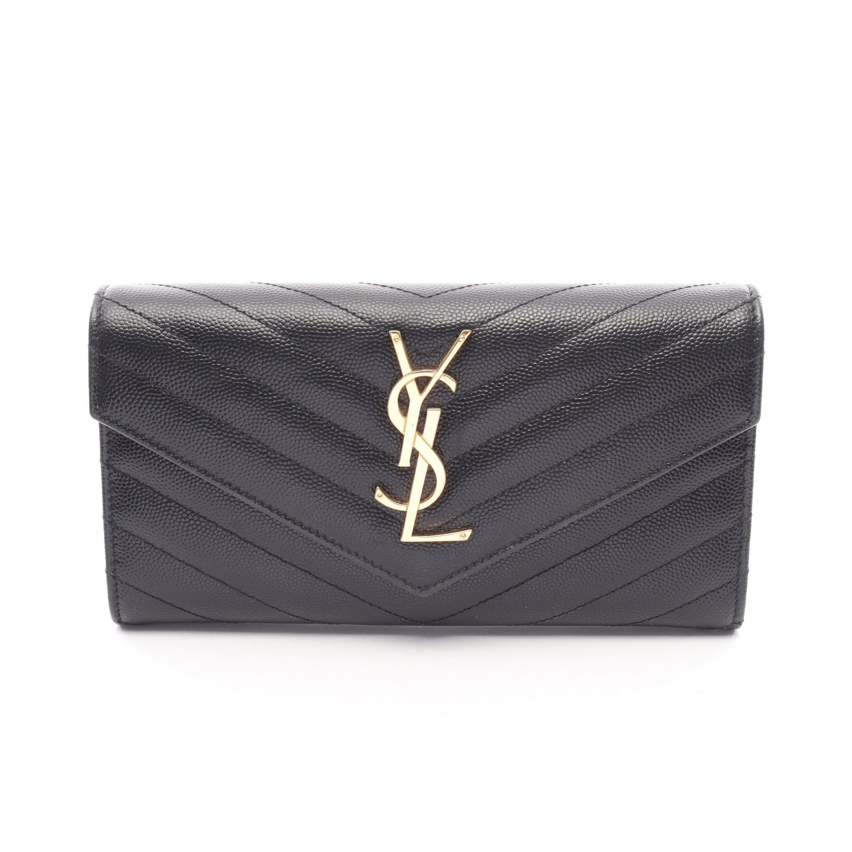 サンローランパリ SAINT LAURENT PARIS モノグラム 二つ折り長財布 財布 レザー レディース ブラック系 372264BOW011000 【中古】