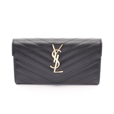 サンローランパリ SAINT LAURENT PARIS モノグラム 二つ折り長財布 財布 レザー レディース ブラック系 372264BOW011000 【中古】