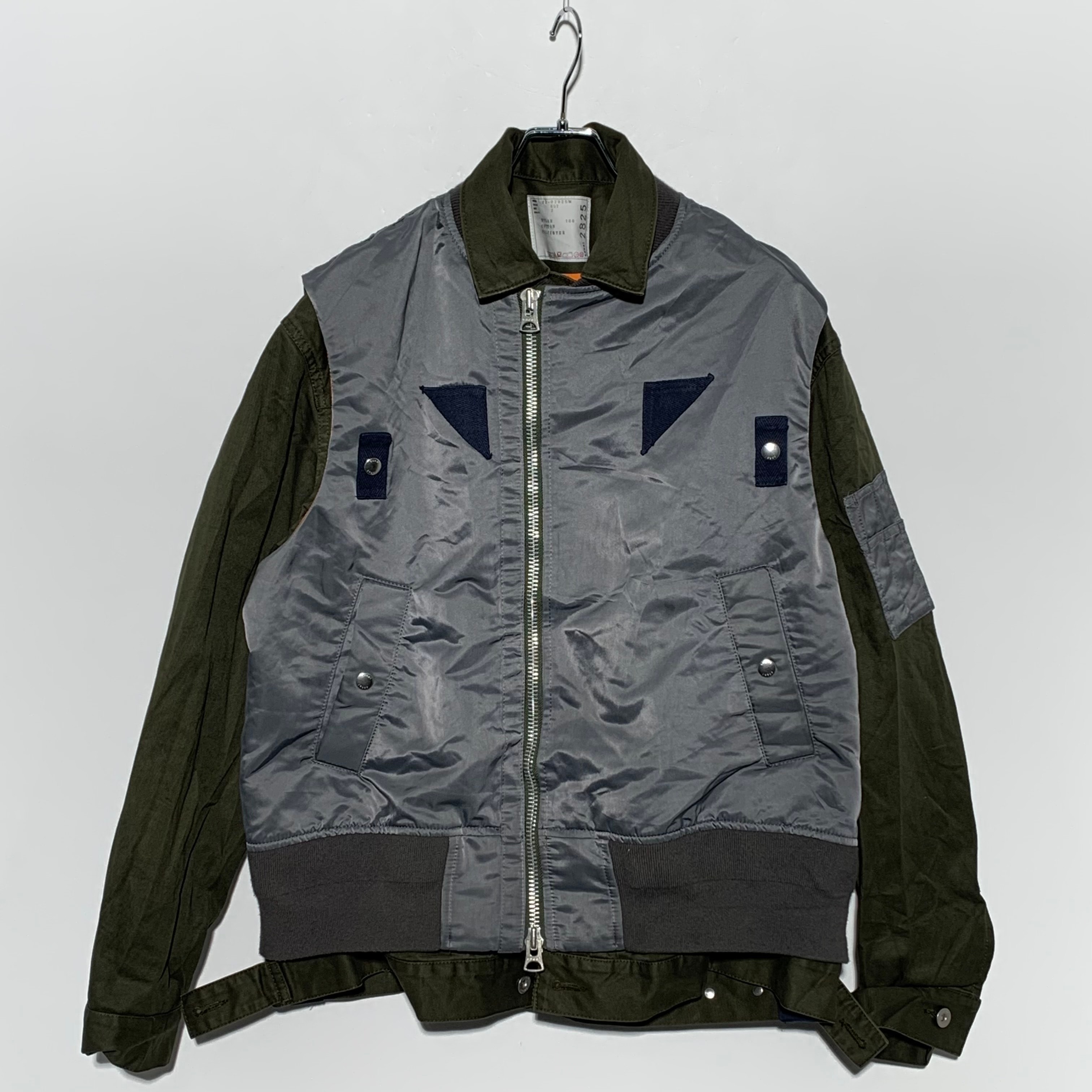 サカイ Nylon Twill Mix Jacket パフスリーブ ジャケット B (目立った傷や汚れなし)】sacai Nylon Twill Mix Blouson Oliveの