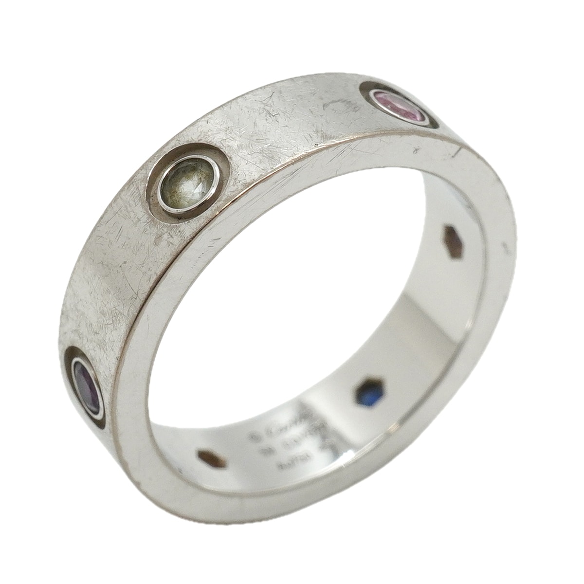 【6jkb0235】カルティエ リング ラブ K18WG ホワイトゴールド マルチストーン マルチカラー #59【中古】メンズ