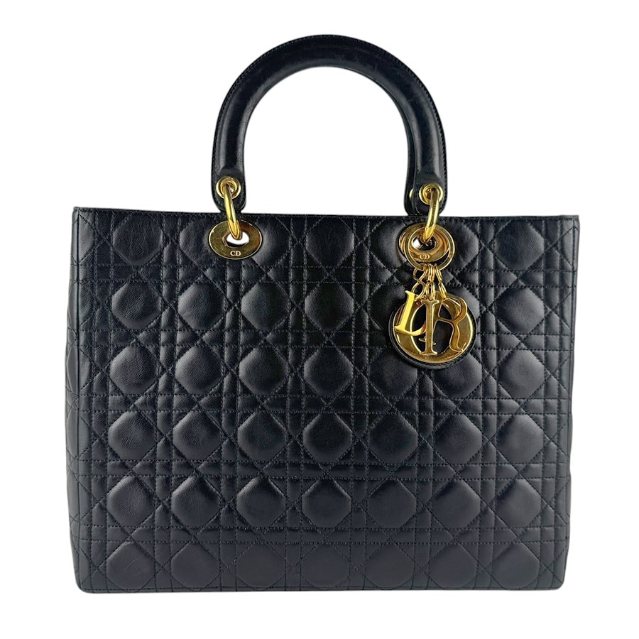 クリスチャンディオール Christian Dior ハンドバッグ ショルダーバッグ レディディオール レザー ブラック ゴールド レディース【中古】 z9234