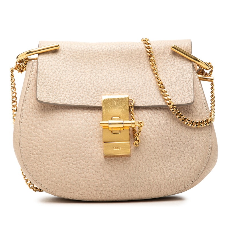 クロエ ドリュー 斜めかけ チェーン ショルダーバッグ ベージュ ゴールド レザー レディース Chloe 【中古】
