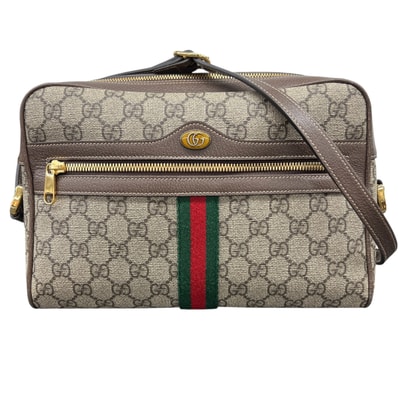 GUCCI 極美品 グッチ オフィディア スモール GGスプリーム ショルダーバッグ 517080 PVC レザー ベージュ ブラウン クロスボディ ポシェット GGプラス シェリー Aランク 中古 鑑定済 グッチバッグ