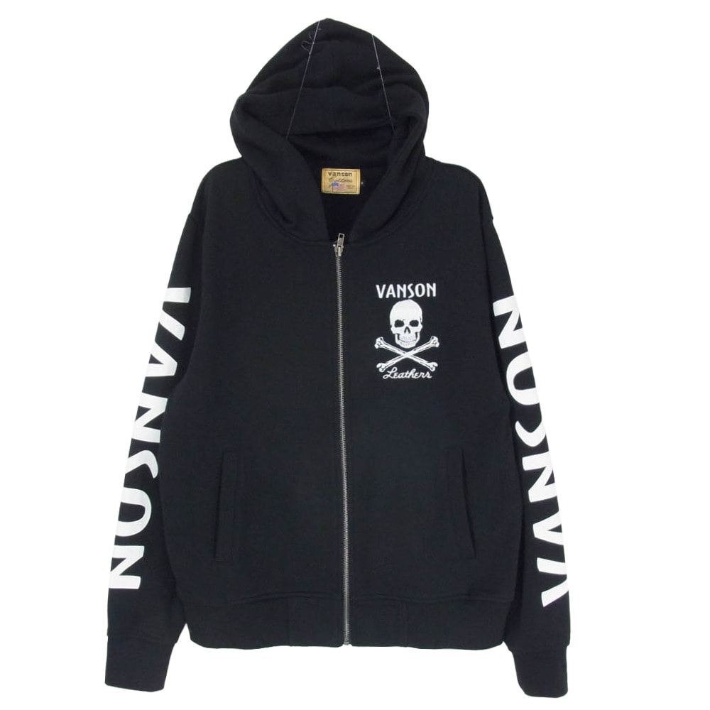 VANSON バンソン パーカー SCULL FULLZIP PARKA スカル ロゴ刺繍 フルジップ パーカー ブラック系 M【中古】