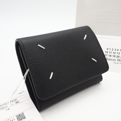 未使用 MAISON MARGIELA メゾンマルジェラ グレインレザー スリーフォールドウォレット SA3UI0017 三つ折り財布 ブラック ホワイト グレインレザー メンズ