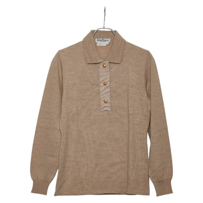 サルヴァトーレフェラガモ ニットポロ サイズ:M ベージュ ウール レディース Salvatore Ferragamo 【中古】