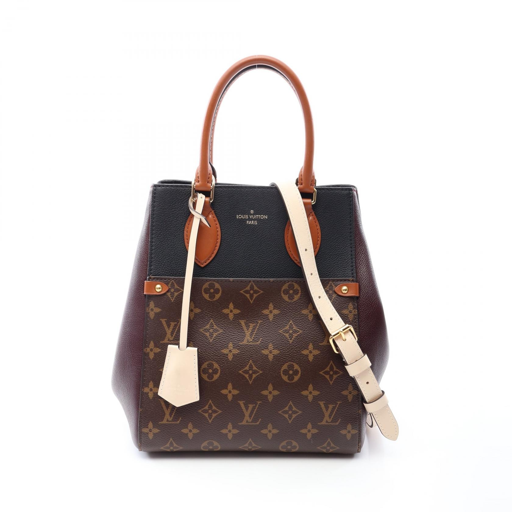 ルイ・ヴィトン LOUIS VUITTON フォールド トートMM モノグラム ノワール ワイン クレーム 2WAY ハンドバッグ バッグ PVCコーティングキャンバス レザー ボルドー レディース ブラック系 / ボルドー系 / マルチカラー