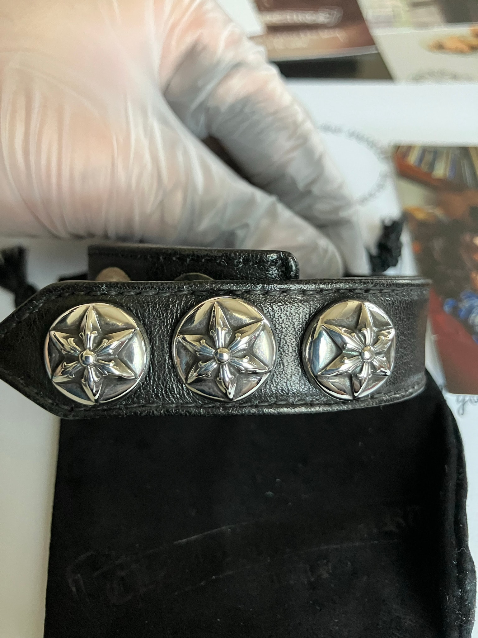 Chrome Hearts Star 3 Button 2 Snap Leather Bracelet "Black"