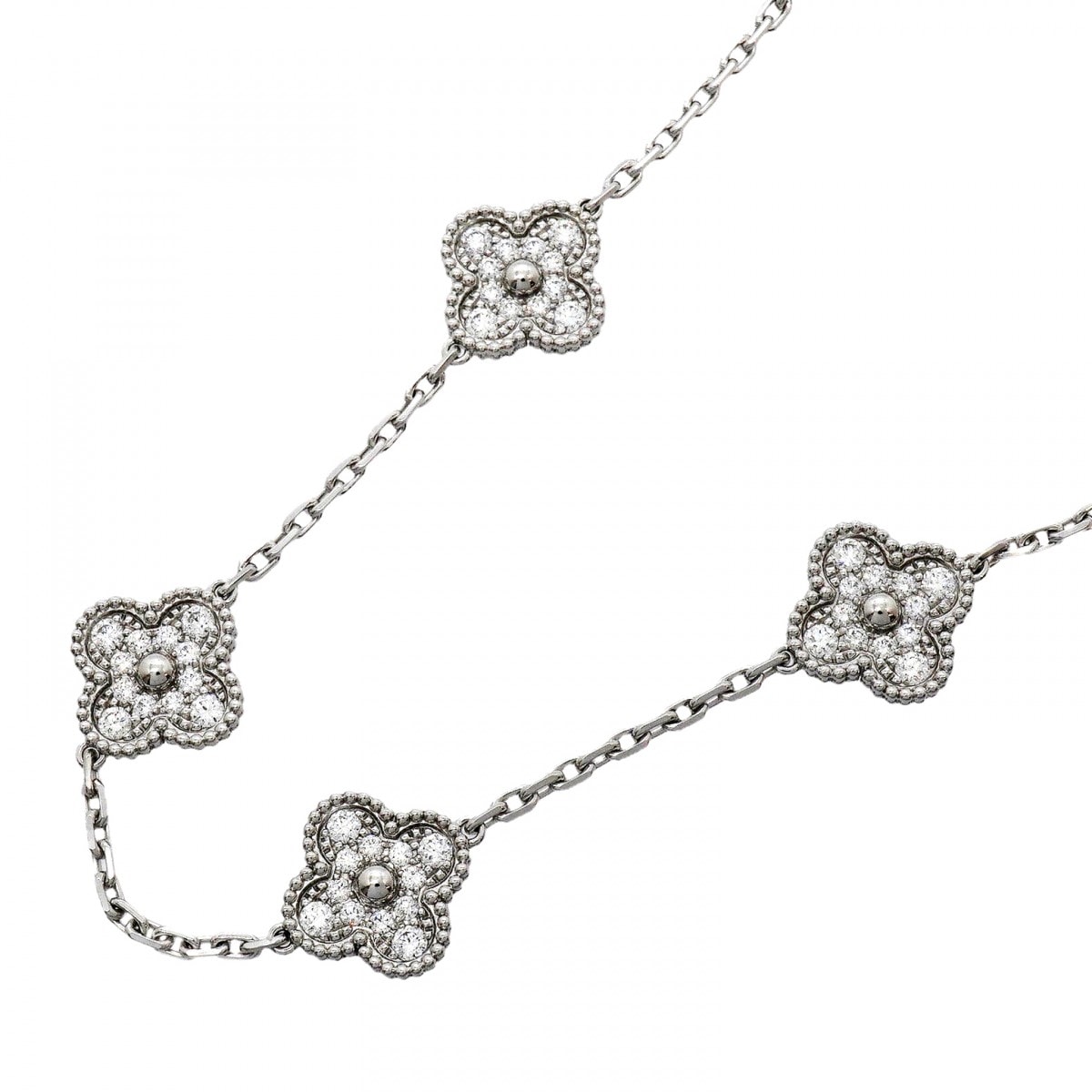 ★SALE【6jgb0086-e】ヴァンクリーフ&アーペル ネックレス ヴィンテージ アルハンブラ 10P K18WG ホワイトゴールド ダイヤモンド【中古】レディース