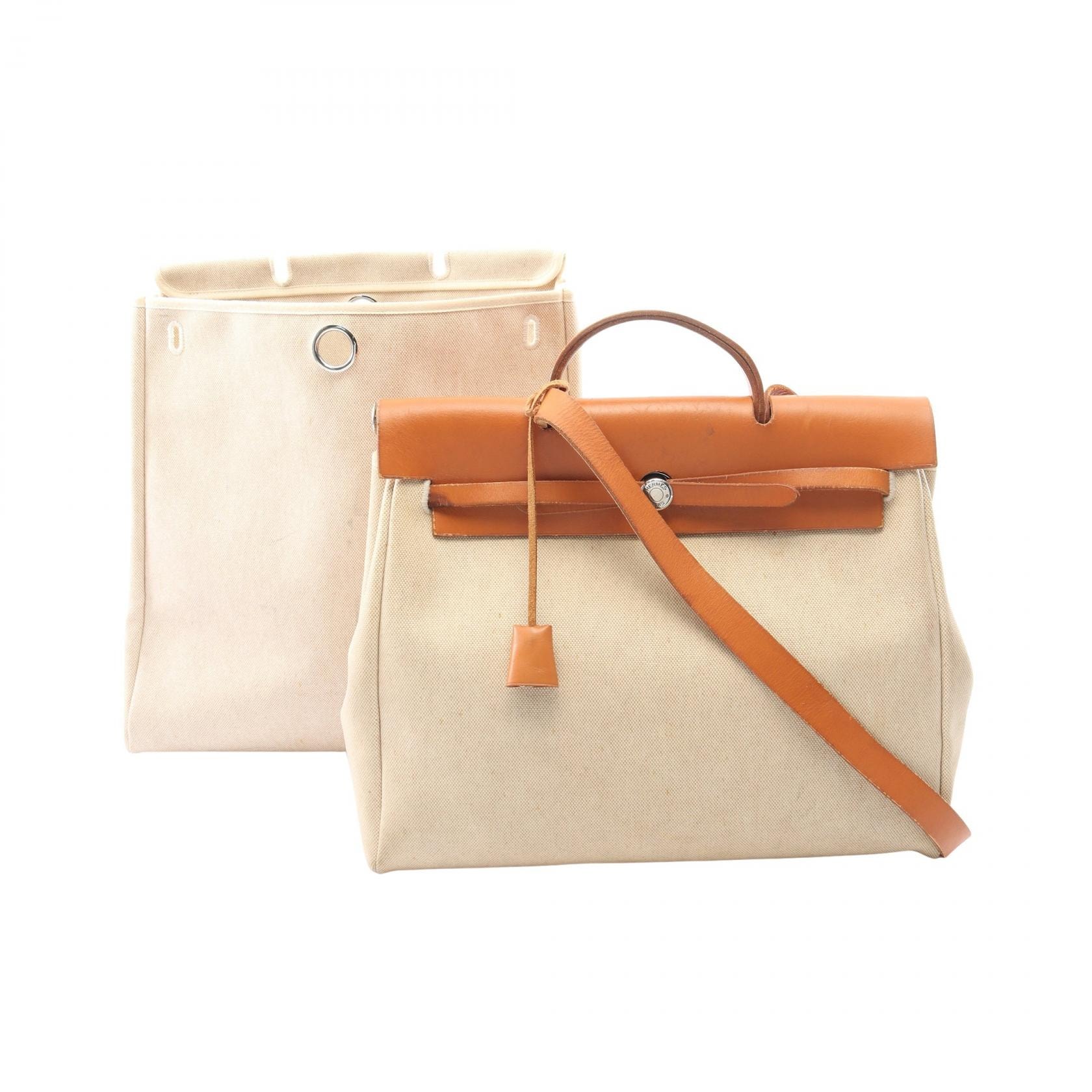 エルメス HERMES エールバッグMM エクリュ ナチュラル 2WAY ハンドバッグ バッグ トワルアッシュ / ヴァッシュハンター トワルアッシュ ベージュ □D刻印(2000年製造) レディース ベージュ系 / ブラウン系