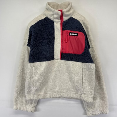 古着 コロンビア Columbia フリース ジャケット プルオーバー ボア 短丈 ショート丈 ワンポイント 胸ポケット S ホワイト系 レディース