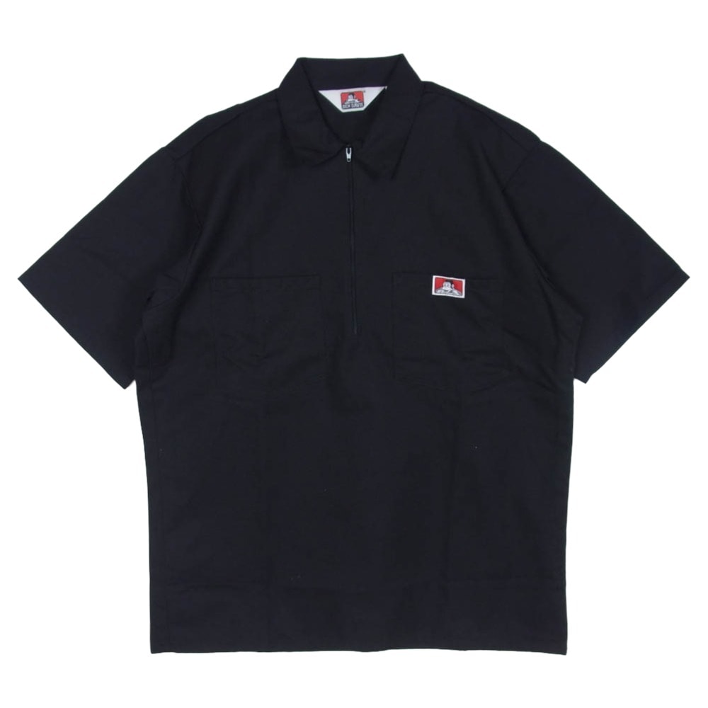 BEN DAVIS ベンデイビス 半袖シャツ 90s USAS製 question marks the store プリント ハーフジップ 半袖 ワーク シャツ ブラック系 M【中古】