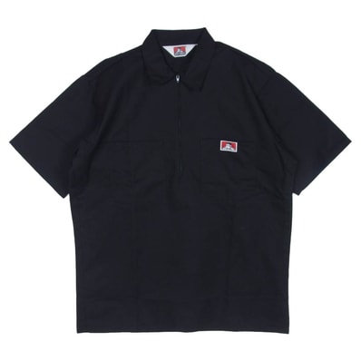 BEN DAVIS ベンデイビス 半袖シャツ 90s USAS製 question marks the store プリント ハーフジップ 半袖 ワーク シャツ ブラック系 M【中古】