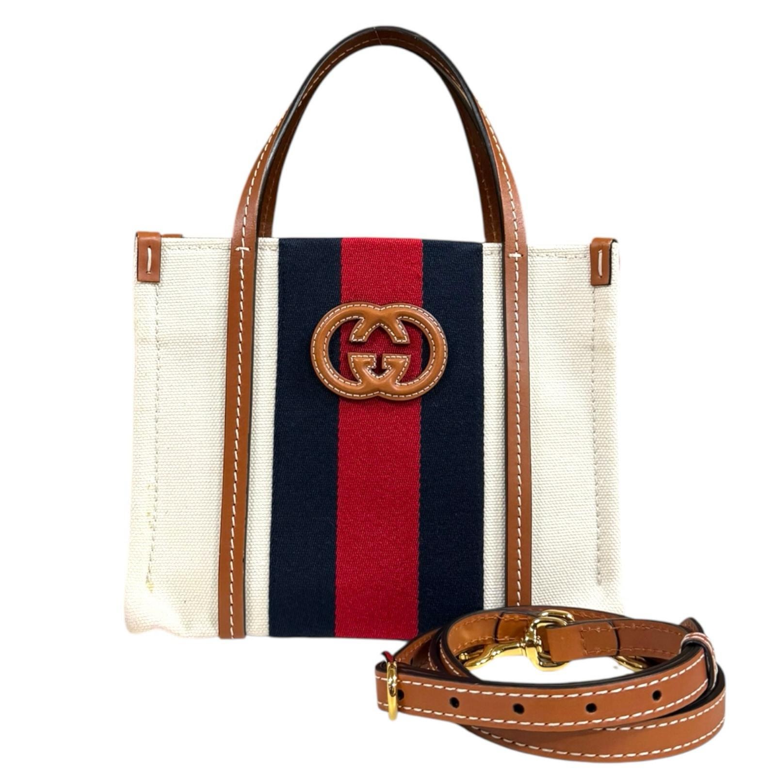グッチ インターロッキングG ミニトートバッグ ショルダーバッグ キャンバス 727735 ホワイト レディース GUCCI  中古