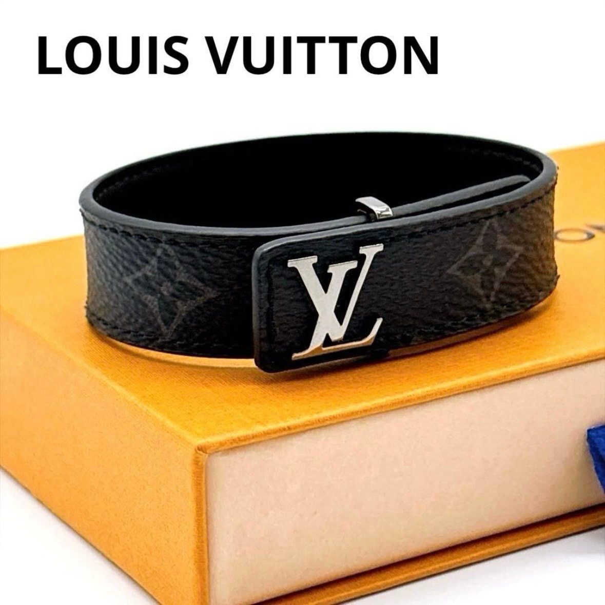 美品 ルイヴィトン LOUIS VUITTON LV M6456 ブラスレLVスリム ブレスレット モノグラムエクリプス 黒 ブラック 箱付 保存袋付 正規品 真贋鑑定済 バングル 腕輪 細身 ギフト プレゼント 誕生日 メンズ レディース ユニセックス