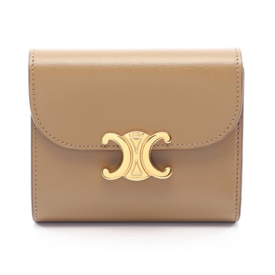 セリーヌ CELINE トリオンフ スモールフラップウォレット 三つ折り財布 財布 レザー レディース グレー系 【中古】