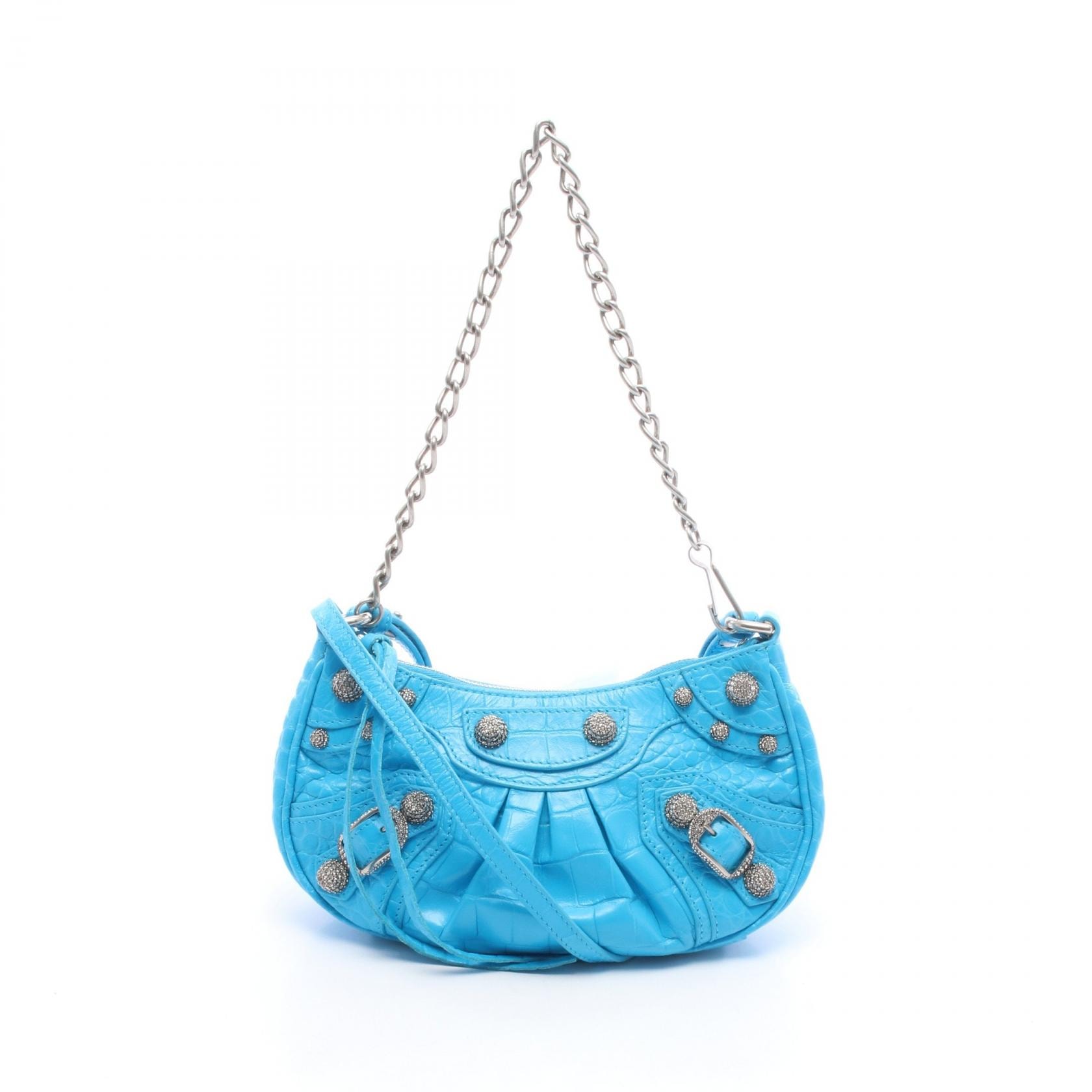 バレンシアガ BALENCIAGA LE CAGOLE MINI BB ル カゴール ミニ クロコ型押し 2WAY ハンドバッグ バッグ レザー レディース ブルー系 695814 【中古】