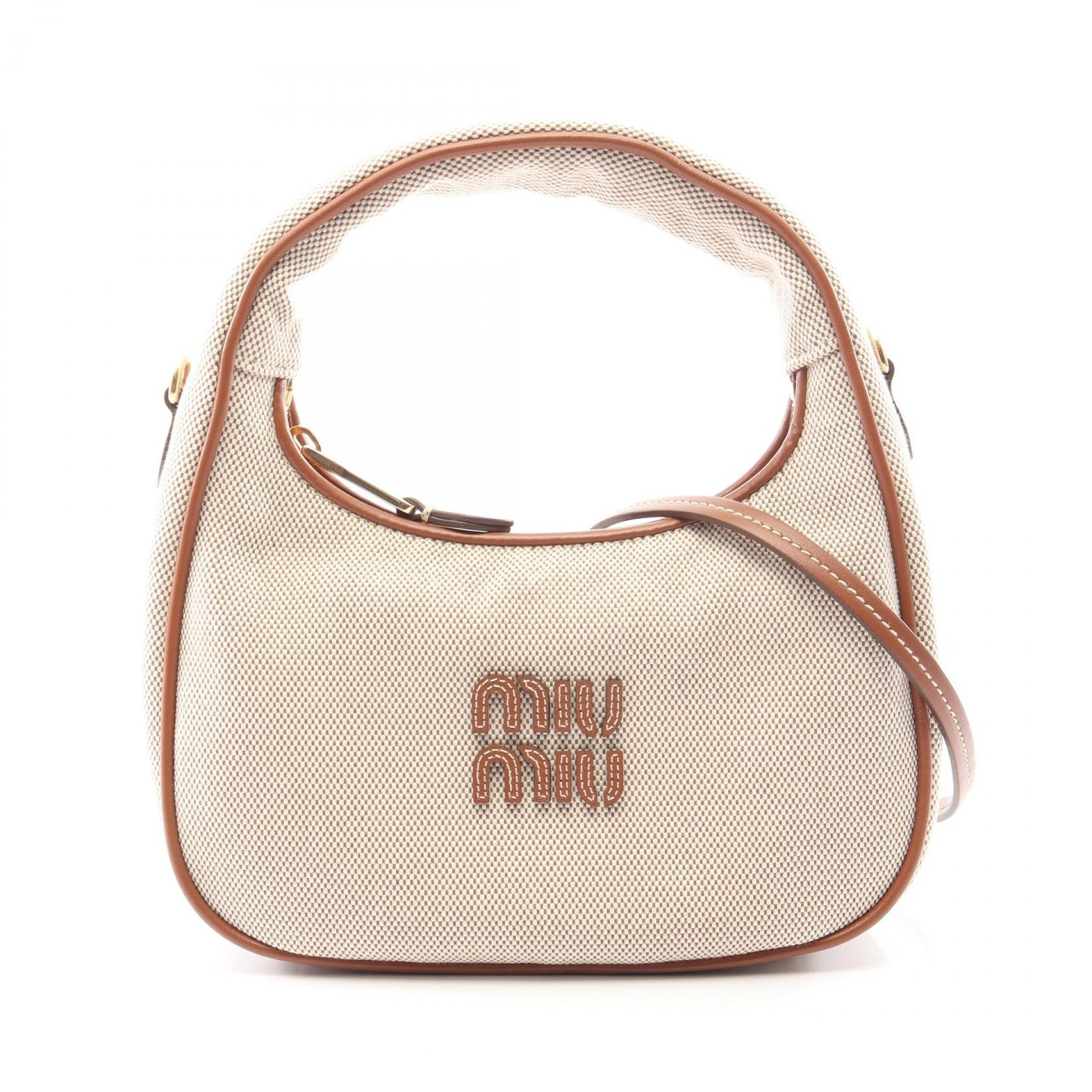 ミュウ ミュウ Miu Miu スモール ワンダー 2WAY ハンドバッグ バッグ キャンバス レザー レディース ベージュ系 / ブラウン系 5BC125ACRNF062F 【新品】