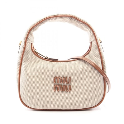 ミュウ ミュウ Miu Miu スモール ワンダー 2WAY ハンドバッグ バッグ キャンバス レザー レディース ベージュ系 / ブラウン系 5BC125ACRNF062F 【新品】