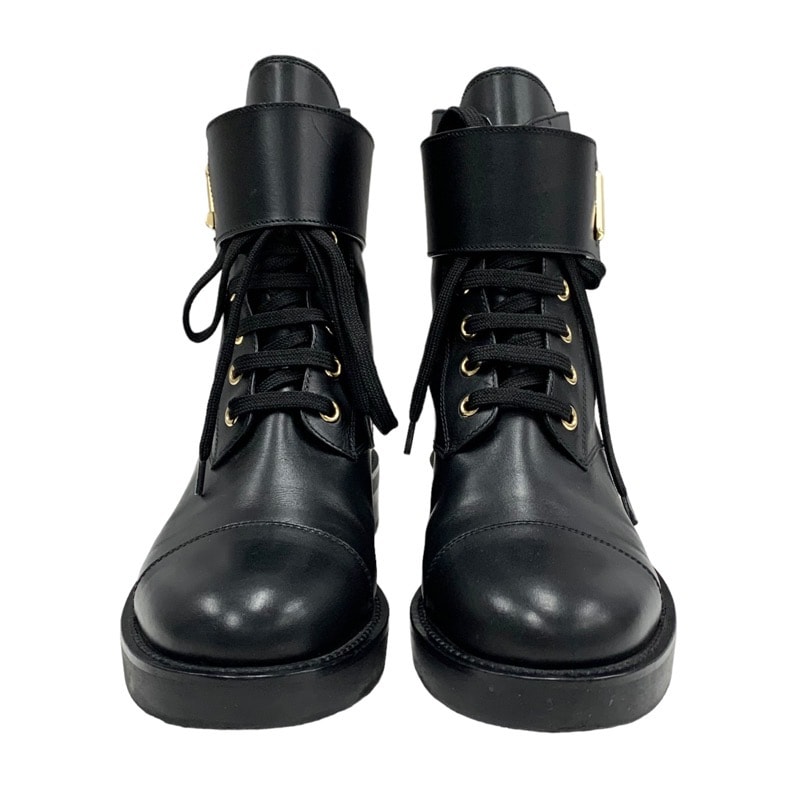 ルイヴィトン LOUIS VUITTON LV ワンダーランドライン ショートブーツ アンクルブーツ レースアップ LV金具 ベルト レザー ブラック