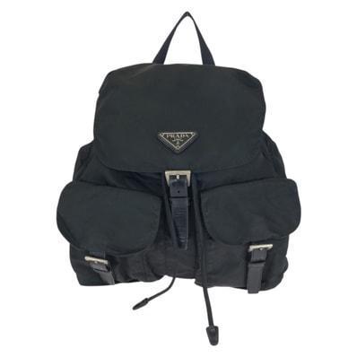 PRADA プラダ テスート 三角ロゴプレート ブラック 黒 シルバー金具 ナイロン リュックサック バックパック 506505 【中古】