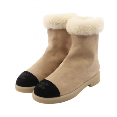 シャネル CHANEL ココマーク ブーツ 靴 スウェード ムートン レディース ベージュ系 / ブラック系 【中古】