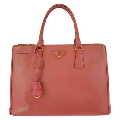 PRADA プラダ ガレリア サフィアーノ 三角ロゴプレート ピンク ゴールド金具 レザー トートバッグ ハンドバッグ 505859 【中古】