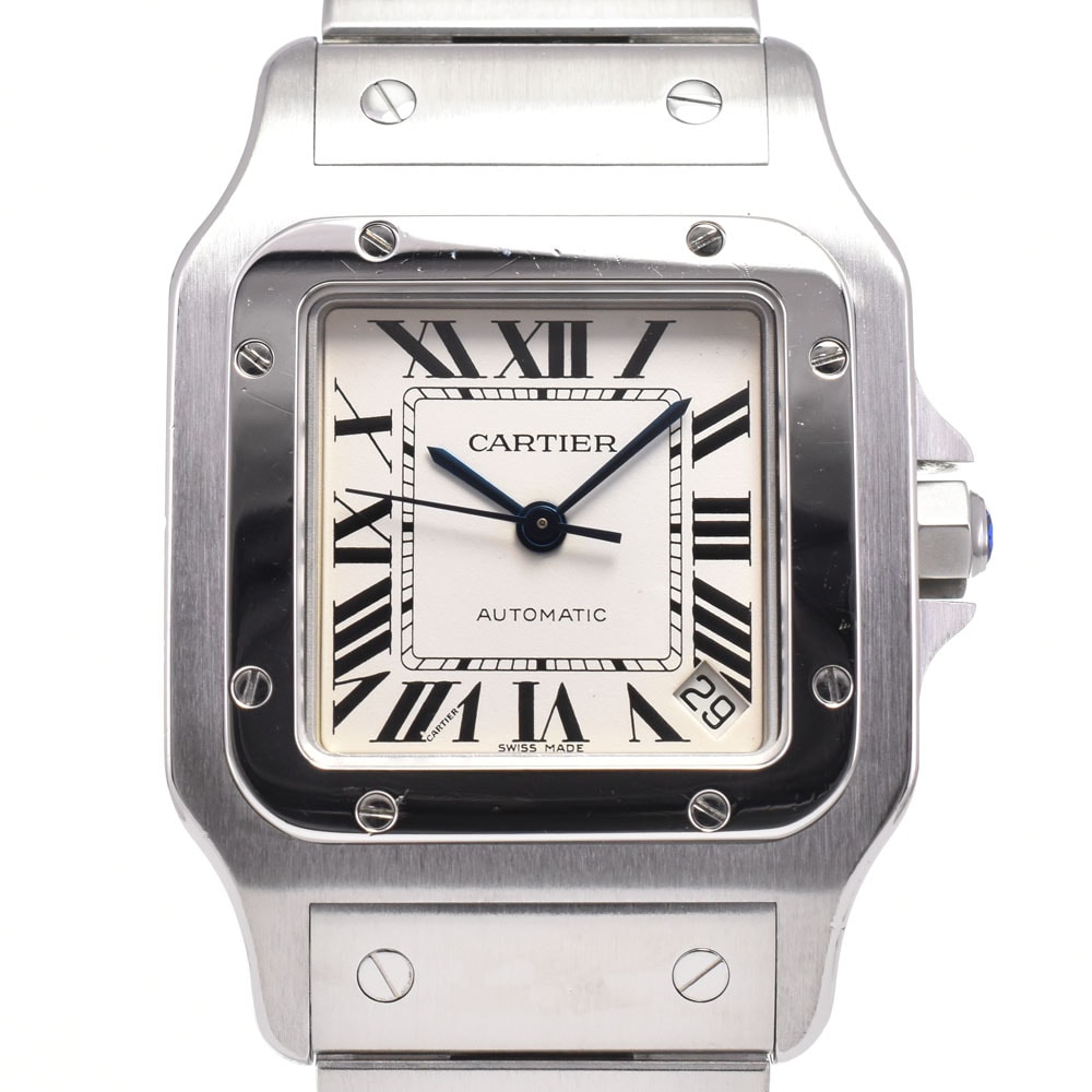 値下 カルティエ CARTIER W20098D6 サントスガルベ XL デイト シルバー 自動巻き メンズ 良品 腕時計 G#147187