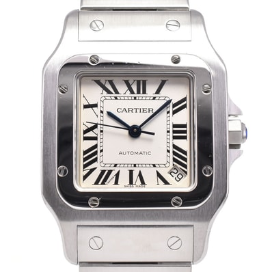 値下 カルティエ CARTIER W20098D6 サントスガルベ XL デイト シルバー 自動巻き メンズ 良品 腕時計 G#147187